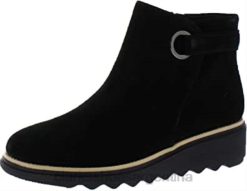 Clarks mujer Botas de moda de cuero con punta cerrada Sharon Spring de gamuza negra para mujer Clarks BPDZ20163 ante negro