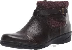 Clarks mujer botín cheyn kisha para mujer clarks textil de cuero caído marrón oscuro BPDZ201727 textil de cuero caído marrón oscuro