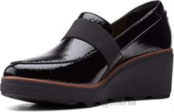 Clarks mujer Mocasines clarks mazy marston para mujer negro charol arrugado sintético BPDZ20338 charol sintético arrugado negro