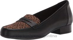 Clarks mujer Mocasines Juliet Coast para mujer Clarks de cuero negro con leopardo sintético BPDZ201005 leopardo sintético de cuero negro