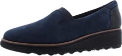 Clarks mujer Mocasines sharon dolly de ante azul marino con ribete tostado oscuro para mujer clarks BPDZ2068 ante azul marino con ribete tostado oscuro