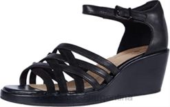 Clarks mujer sandalia con cuña un plaza go para mujer clarks combinación de gamuza de cuero negro BPDZ202879 combinación de gamuza de cuero negro