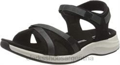 Clarks mujer Sandalia plana Clarks Solan Drift de piel de ante gris oscuro negro para mujer BPDZ20387 gamuza negra gris oscuro