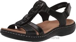 Clarks mujer sandalia plana mujer laurieann kay piel negra clarks BPDZ20654 cuero negro