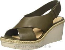 Clarks mujer sandalias clarks palm g de cuero verde caqui con tira baja en el tobillo para mujer BPDZ202563 cuero verde caqui