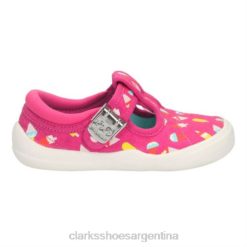 Clarks niños Tela rosa intenso de Clarks con lazo briley fst e fit BPDZ204593 tela rosa fuerte